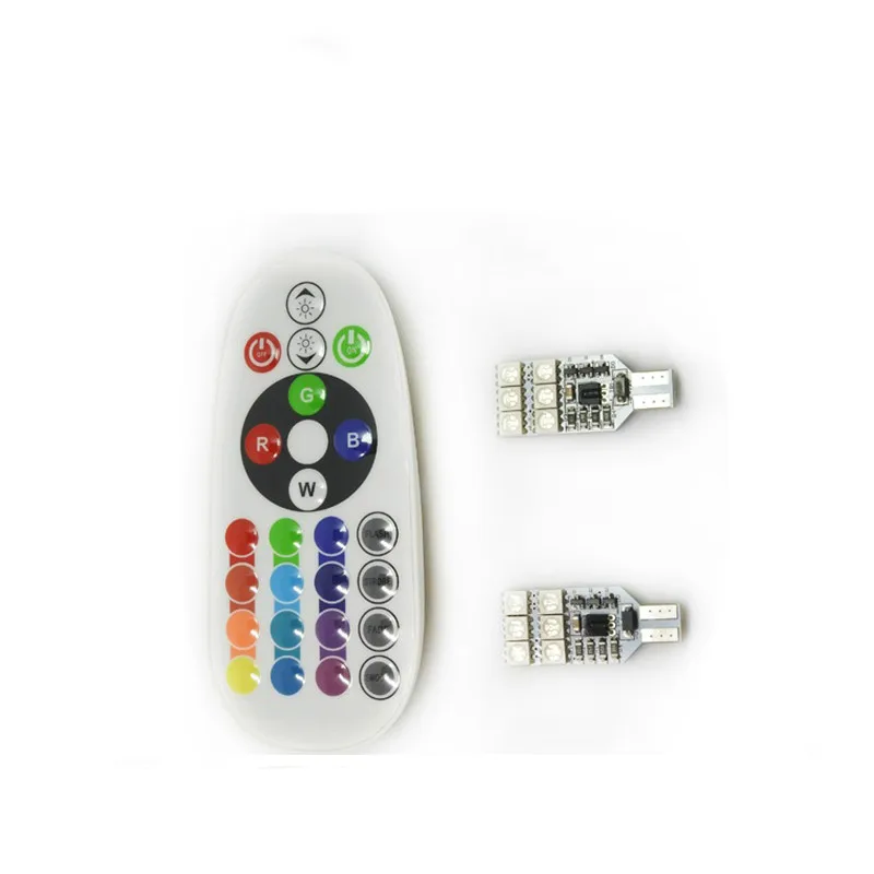 2x 5050 RGB colorful T10 SMD 194 W5W Car Reading Wedge Lamp 12 LED 16 Colors Bulb With Remote Controller Flash/Strobe | Автомобили и