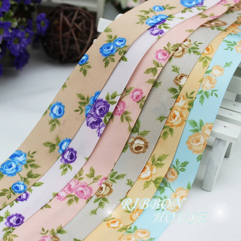 (10 yards/lot) 25mm classical colorful flower printed ribbon gift wrap decoration ribbons lace | Дом и сад
