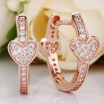 

Original Rose AlluEarring Hearts With Crystal Studs Earring For Women 925 Sterling Silver Earring Wedding Gift Jewelry