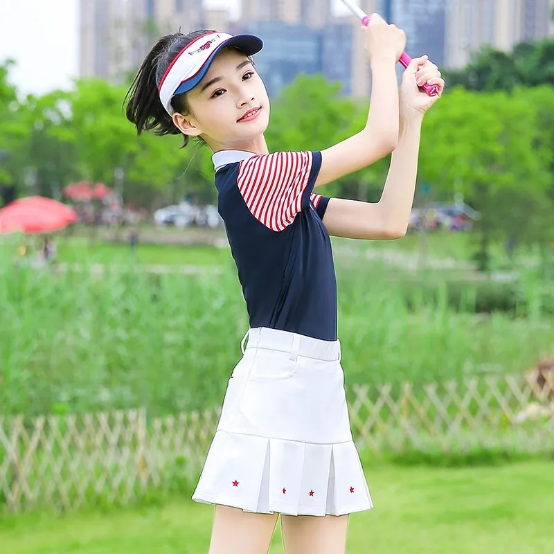 Новинка года, футболка для девочек Одежда для гольфа детская одежда для гольфа футболка с короткими рукавами для девочек плиссированная короткая юбка летний спортивный комплект команды