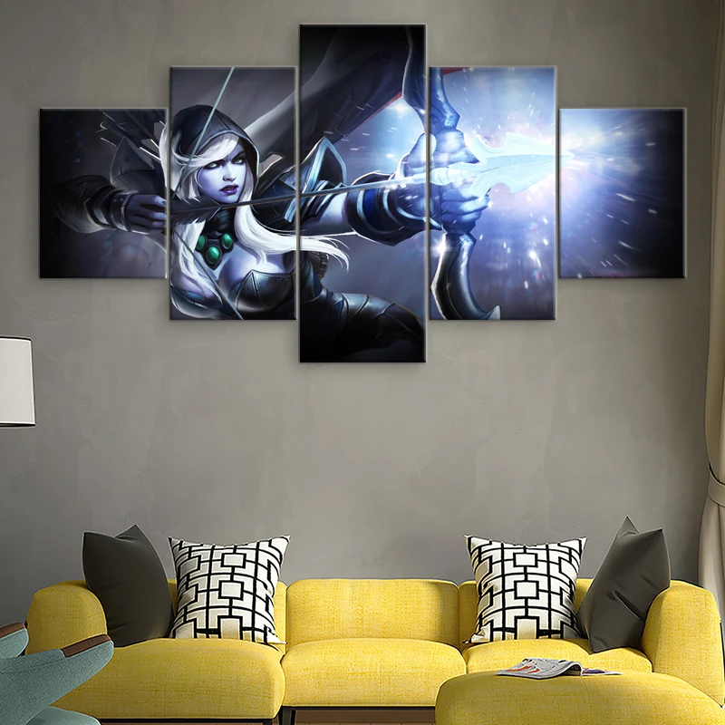  5 Panel Dota 2 Drow Ranger Canvas Print Game Poster Wall Decor Painting For Living Room Pictures Ar