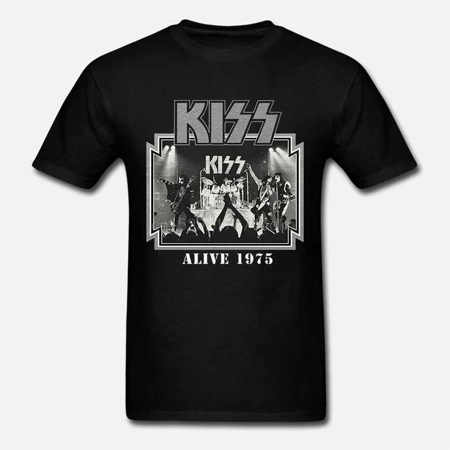Мужская футболка Kiss Glam Metal Hard Rock Band Music Group Alive ❵ t Повседневная с коротким