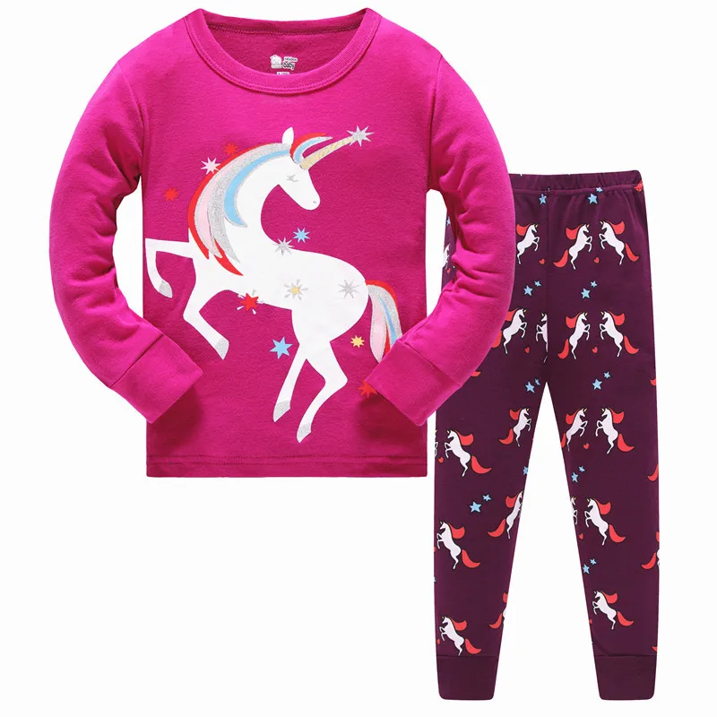 Пижамы для маленьких девочек с изображением животных комплекты одежды для детей 3, 4, 5, 6, 7, 8 лет комплекты одежды для девочек, футболки штаны, одежда для сна хлопок - Цвет: 31