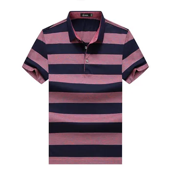 

Cotton Big Size Stripes Short Sleeve T Shirt Male Summer Dress Plus Fat plus Loose Fat Half Sleeve Business Leisure Polo