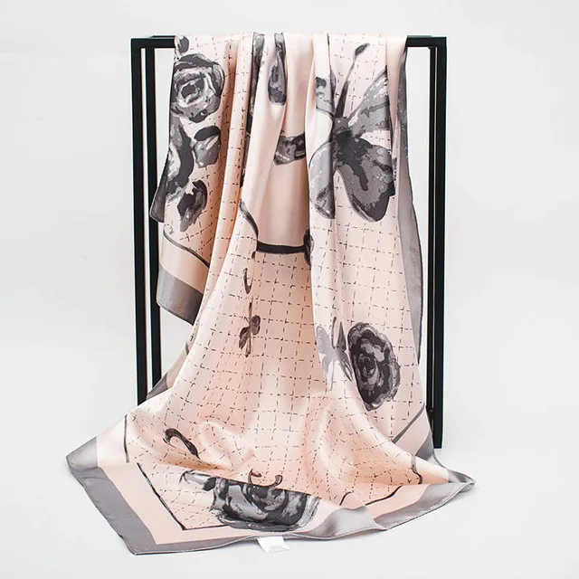 Модный Шелковый шарф 90x90 см, женские Сатиновые хиджабы с принтом на цепочке, шарфы для хиджаба, роскошные брендовые платки, цветные пляжные платки, квадратные шарфы - Цвет: 26