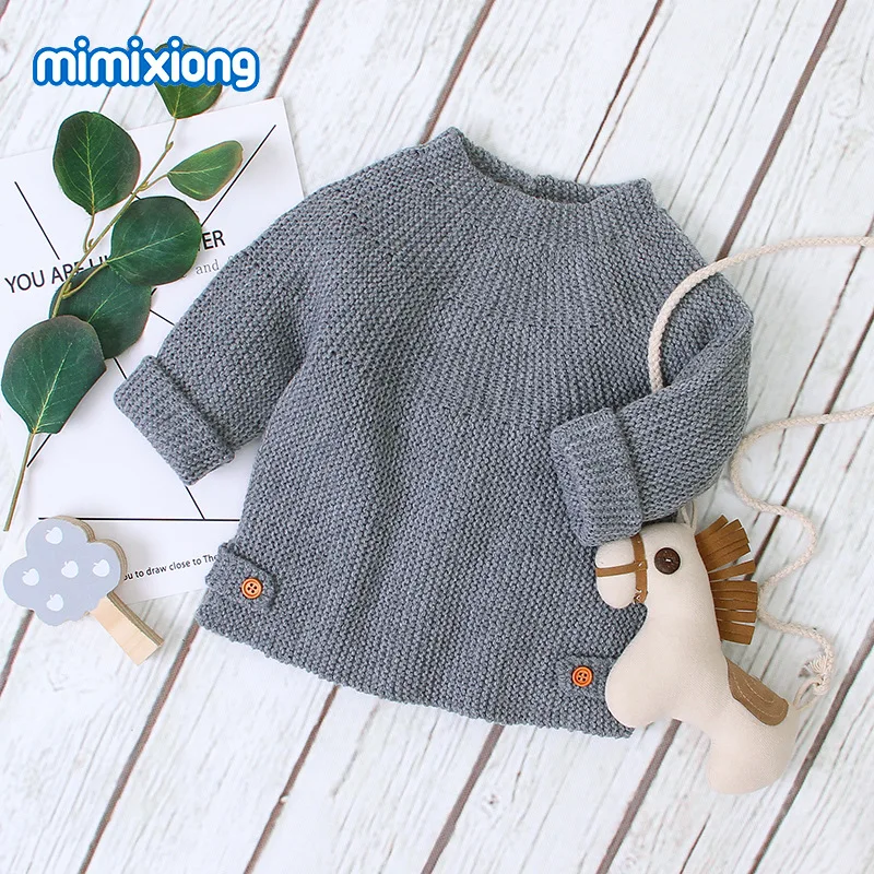 Детские свитера; пуловеры; модные однотонные вязаные топы; осенне-зимняя одежда с длинными рукавами для новорожденных 0-18 месяцев