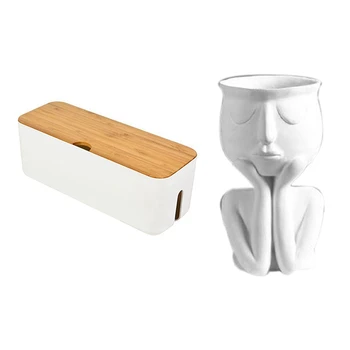 

Cable Storage Box Power Strip Wire Case & 1Pcs Character Portrait Flower Pot Resin Succulents Plant Pot