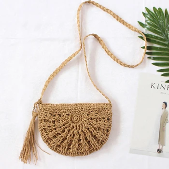 

2020 New Women's Bags Straw Round Woven Handmade Designer Summer Beach Bohemia Rattan Circle Shoulder Bag For Female Fashion