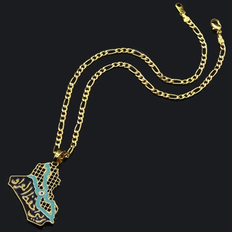New Trendy Arab Iraq Map Shape Pendant Necklace Men's Necklace Metal Sliding Pendant Accessories Party Jewelry