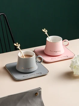 

Simple Nordic Cup Woman Luxury Modern Ceramic Cup High Quality Creative with A Spoon Xicaras De Cafe Home Coffee Tea Cup MM60BYD