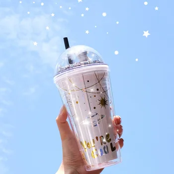 

OAPE 480ML Space Sippy Creative Advertising Gift Customized Plastic cup Children's Web Celebrity Water Cute Cup With Straw