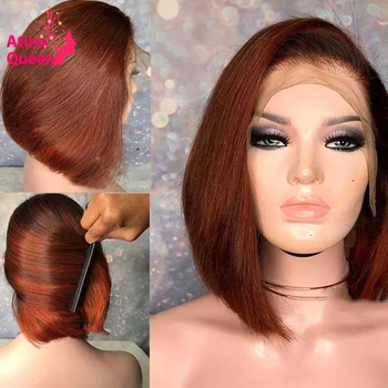 

Red Blunt Cut Bob Short Wig Burgundy Hd Lace Frontal Wig Colored Preplucked Transparent Lace Front Human Hair Wigs Women Remy