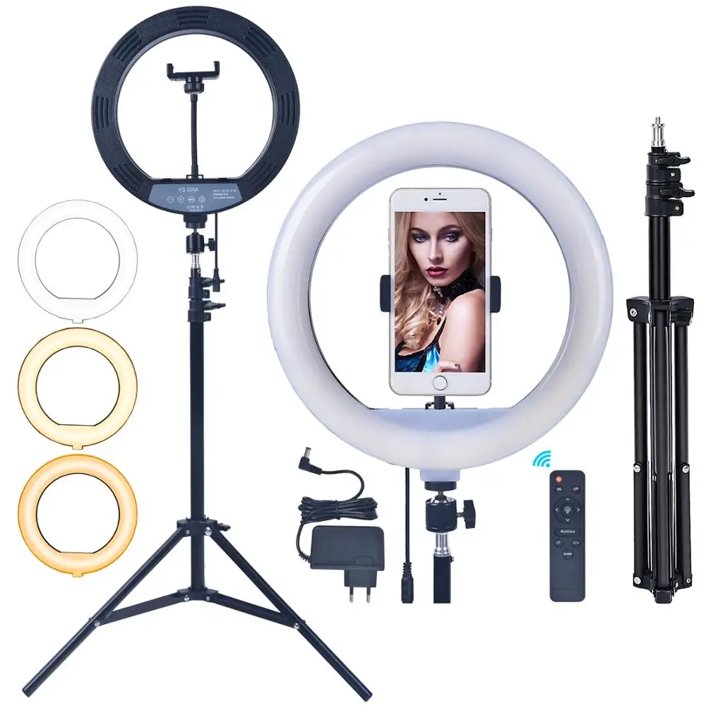 FOSOTO 30CM Photography LED Selfie Ring Light 3000K-5800K Dimmable Lamp with 1.6m Tripod Remote For Makeup Studio Phone Live