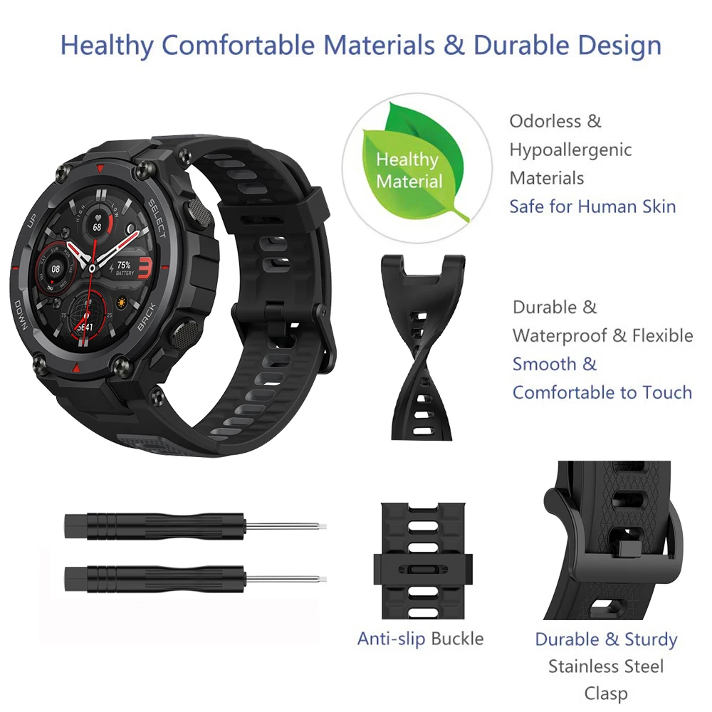 Replacement Strap For Huami Amazfit T rex Strap Silicone Watchband For Amazfit T-Rex/T-Rex Pro Strap With Black Protector Case