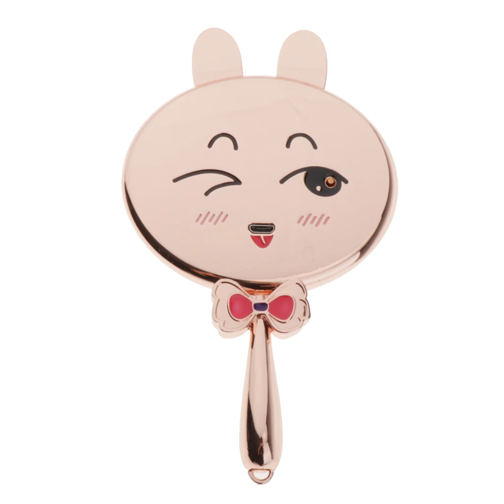 USB Charging Cute Rabbit LED HD Round Vanity Mirror for Makeup w/ Handle
