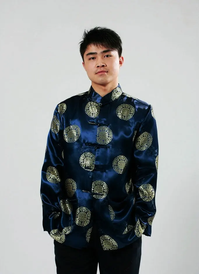 Традиционный костюм в стиле династии Тан китайские куртки мужские Gar мужские ts китайский костюм китайский стиль Мужская Свадебная блузка - Цвет: navy blue