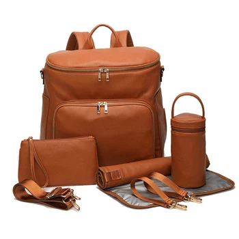 

PU Leather USB Baby Nappy Diaper Bag Backpack+Changing Pad+Stroller Straps+Insulation bag+Cosmetic bag