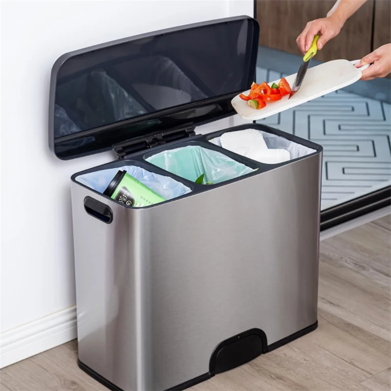 Ninestars 45 liter trash can Three-class electronic light touch stainless steel Classified Waste Bi