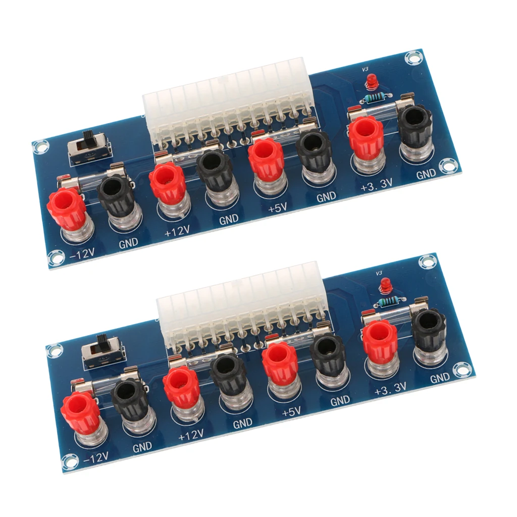 2x ATX Benchtop Power Board, 24 Pin Computer ATX Power Supply Breakout Adapter Module 12V 5V 3.3V -12V