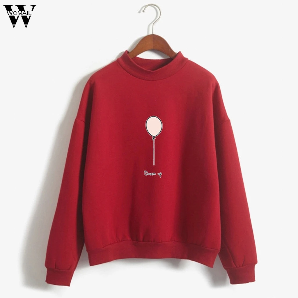 

Womail Sweatshirts Women's O-Neck Solid Color Balloon Pattern Long Sleeve Plus Velvet Spring Sudadera Autumn Sweatshirt M-XXL