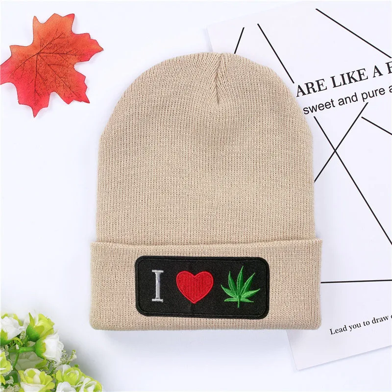 I love the maple leaf, вязаная шапка зима, шапки, Повседневная шапочка для мужчин и женщин, Модная вязаная зимняя шапка, хип-хоп шапка Skullies