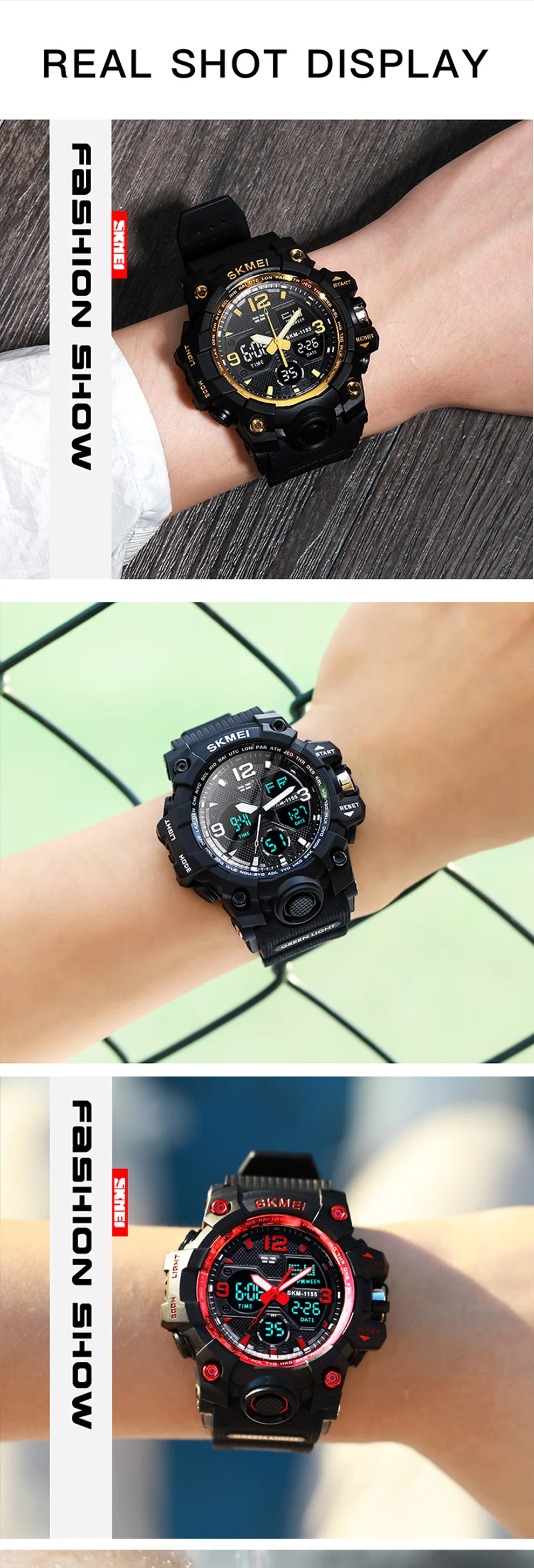 SKMEI 1155B Sports Luxury Digital Men's Watches Quartz Analog LED Waterproof Male Dual Display Wristwatches Relogios Masculino
