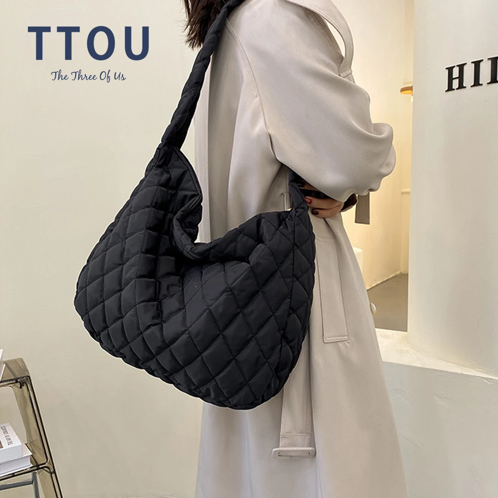 Luxury Space Pad Cotton Shoulder Bags For Women Winter Crossbody Down Bag Designer Handbag Wide Strap Messenger Pack | Багаж и сумки