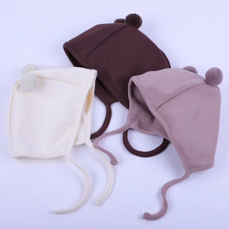 Autumn 100% Cotton Lining Newborn Baby Hat Cute Pompom Toddler Earflap Beanie Baby Winter Warm Hat Girls And Boys Beanie Hat