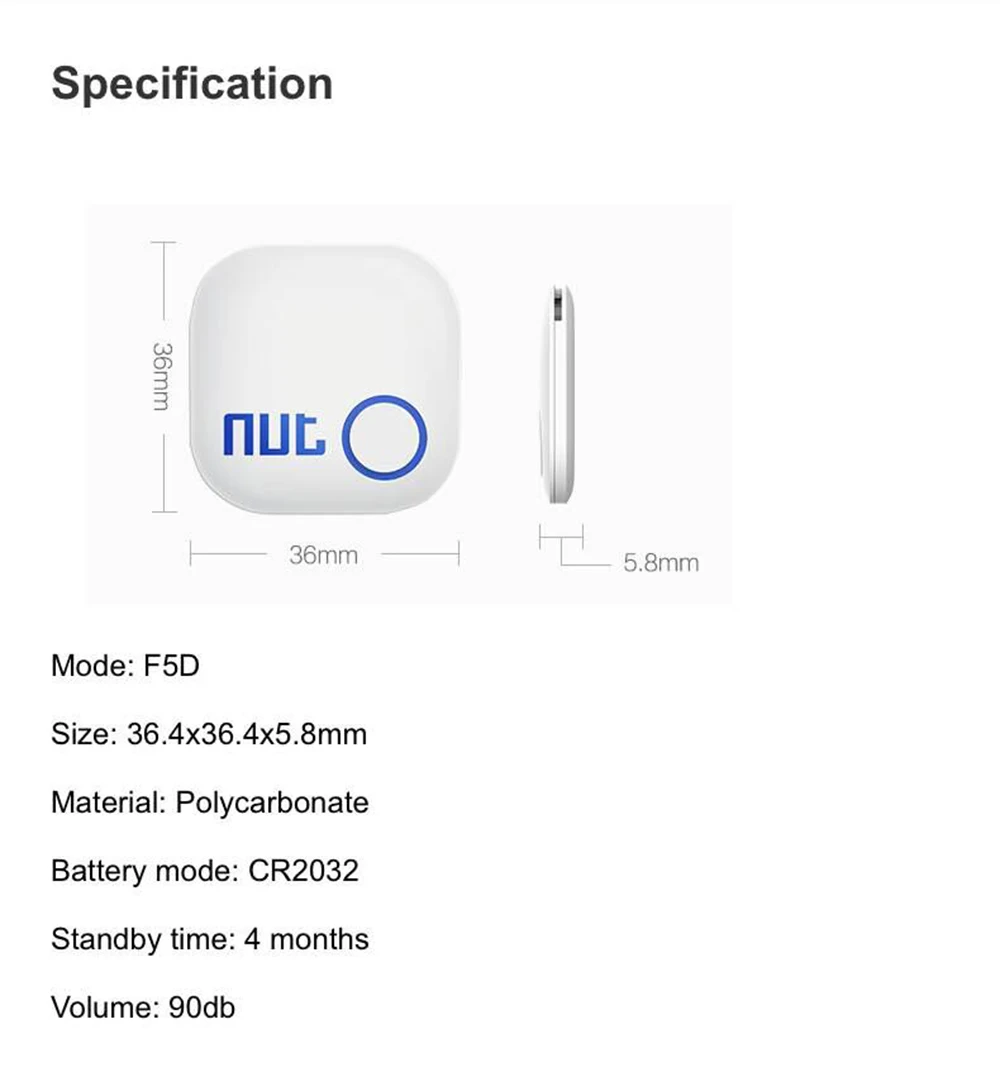 Nut 2 Mini Bluetooth Key Tag Finder Anti Lost Reminder Smart Tracker For Android Phone BT4.0 Wireless Tracker for Child Wallet