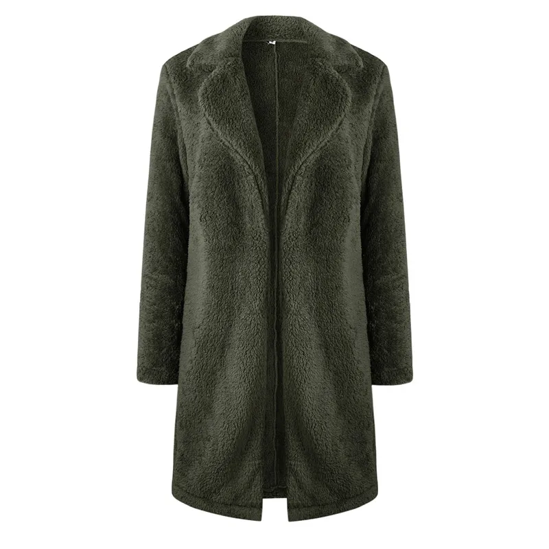 Women Fleece Long Jacket Coats Winter Thicken Warm Coat Fashion Lady Long Sleeve Solid Turn-down Collar Casual Overcoat - Цвет: 100215 Armygreen