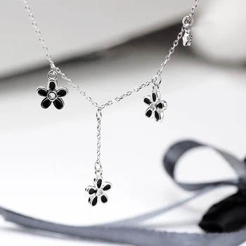 

Fashion Vintage 100% 925 Sterling Silver Clover Pendant Necklace For Women Shoet Chain Bohemian Choker ожерел collar Jewelry
