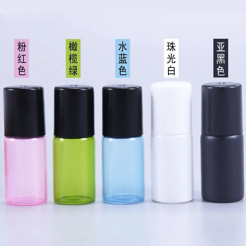 30pcs Black/White/Blue/Green/Pink 1/2/3ml Thick Glass Roll On Essential Oil Parfum Bottles Roller Ball Travel Use Necessaries 2