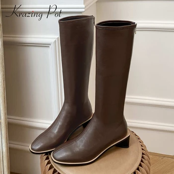 

Krazing Pot riding boots microfiber high quality round toe med strange heel back zip daily wear young lady knee-high boots L20