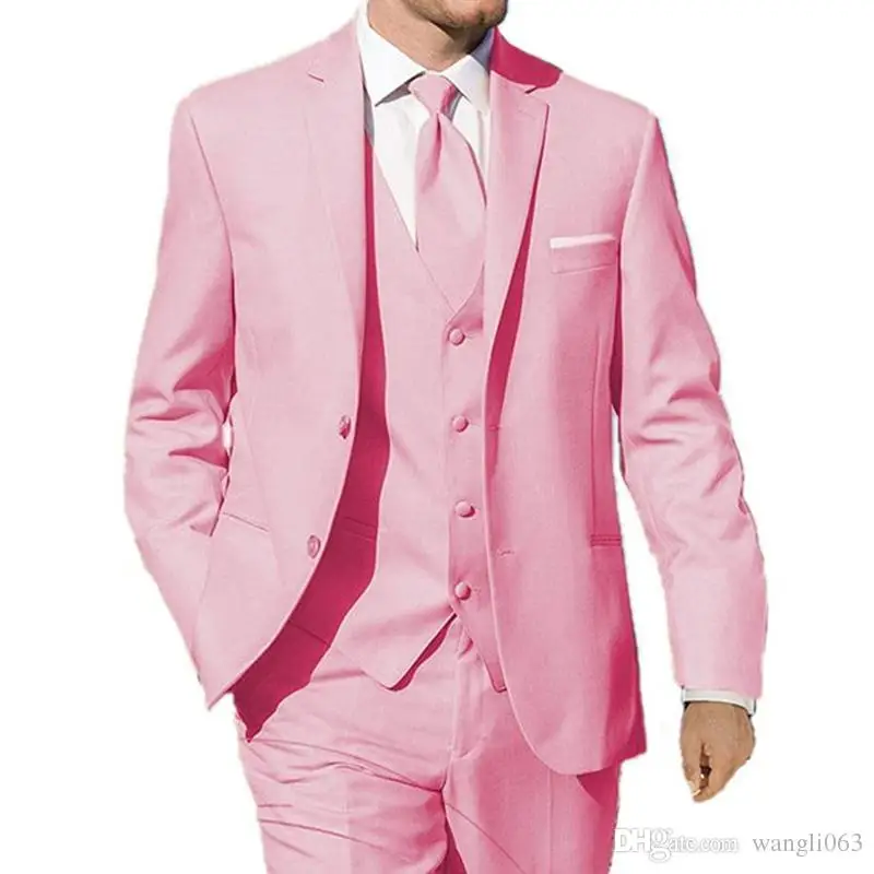

New Style Pink Wedding Tuxedos Groom Wear Three Piece Classic Style Custom Made Dinner Party Men Suits Jacket Pants Vest