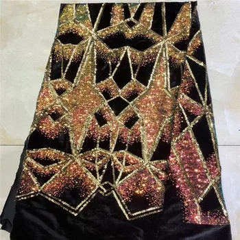 

2020 French Sequins Net Lace Fabric gold African Tulle Lace Fabric High Quality Nigerian Sequin Lace Embroidered Wedding Fabric