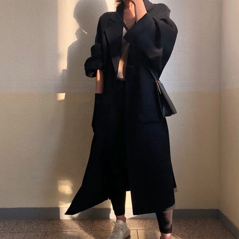 Women's coat winter wool top long bandage wool coat sweater coat sweater coat