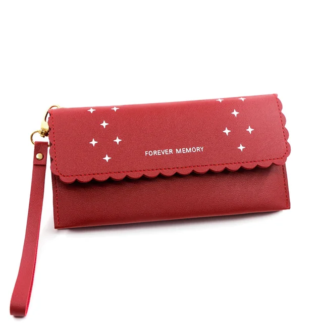 Big Capacity Thin Strap Envelop Design Carteira Gifts Star Pattern Metal Accessories Long Wallet for Woman Shopping Pocket Bag Red