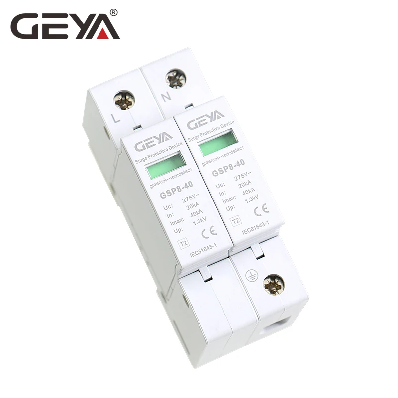 

GEYA GSP8 SPD 2Pole Surge Protector 220V Din Rail AC275V AC385V 400V 440V 40KA SPD House Surge Protector
