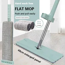 Mop plana livre mão de lavagem aço inoxidável lidar com spin mop casa escritório ferramenta limpeza microfibra almofada piso cozinha limpo(China)
