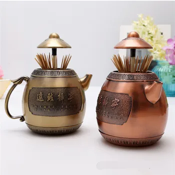 

European Retro Toothpick Box Creative Cute Teapot Shape Automatic Press Type Toothpick Holder Personality Restaurant Home A1284