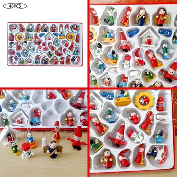 

48pcs/box Mini Wooden Christmas Tree Hanging Ornaments Pendant 2020 New Year Christmas Tree Decor Small Doll Mini Wooden Figure