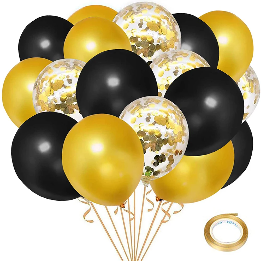 

50pcs/lot Black Gold Confetti Balloons 12 inch Gold Metallic birthday Balloons Kids Party Wedding Graduation Birthday Party Deco