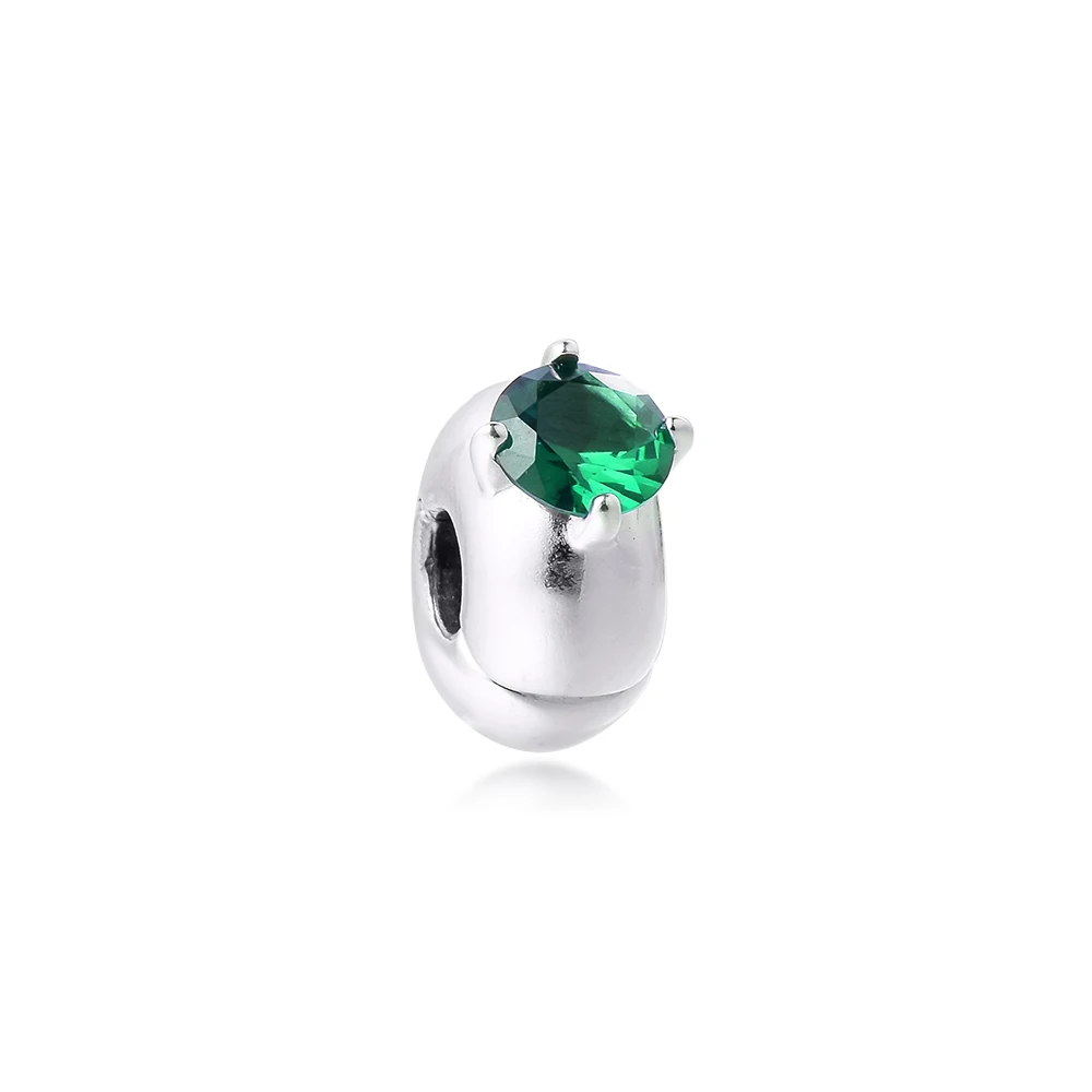 

Fits Pandora Bracelet Green Round Solitaire Clip Charm Original 925 Sterling Silver Stopper Beads for Jewelry Making 2021 New