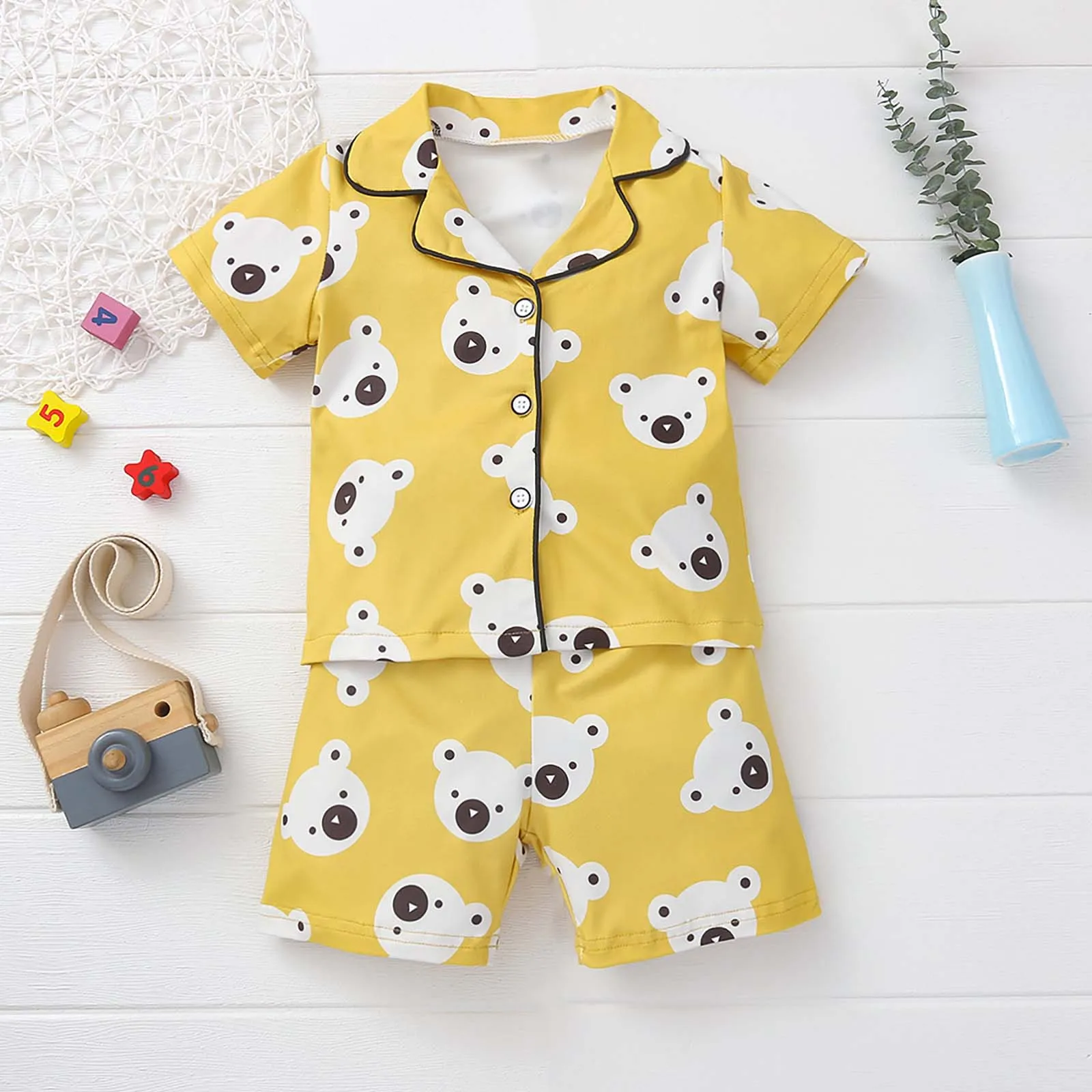 Newborn Baby Boys Girls Short Sleeve Cartoon Blouse Tops+Shorts Sleepwear Pajamas Kids Pajama Sets Summer Home Sleeping Clothes
