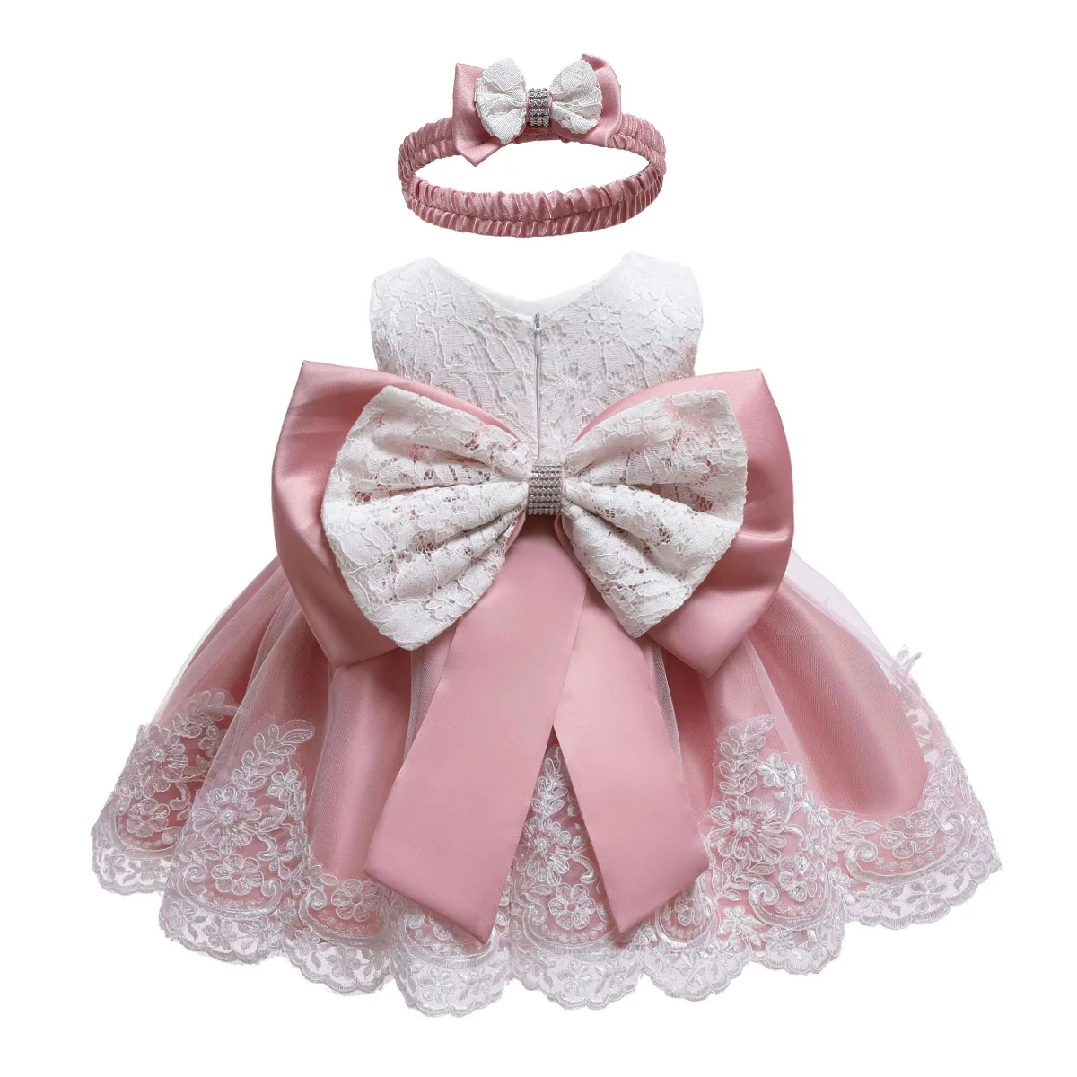 Новое нарядное платье принцессы для девочек, повязка на голову, 2 предмета, кружевное бальное платье с цветочным принтом и бантом, платья для новорожденных девочек, детский праздничный костюм на день рождения, vestidos