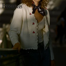 Bazaleas, Ретро стиль, пуговицы, теплый вязаный свитер для женщин, Франция, белый, Emile Carfigans, Цветочная вышивка, женский свитер, Ретро стиль