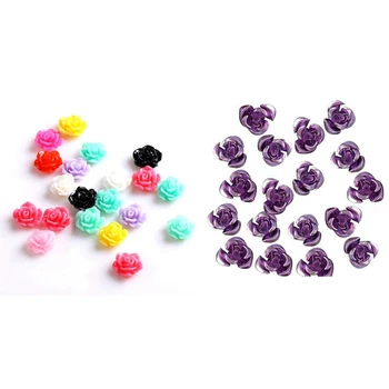 

20 Pcs 3D Sticker Nail Art Sticker Decor & 50 Pcs 8mm Purple Aluminum Beads Aluminum Rose Beads