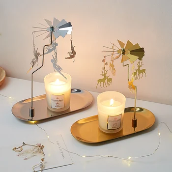 

Metal Rotating Candlestick Revolving Iron Tray Candle Holders Modern Home Decor Candlesticks Candlelight Dinner Decorations