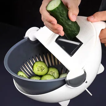 

Vegetable Cleaning 2-in-1 Fruitand Cutting Machine Household Kitchen Vegetable and Fruit Peeling and Cutting Drain Basket
