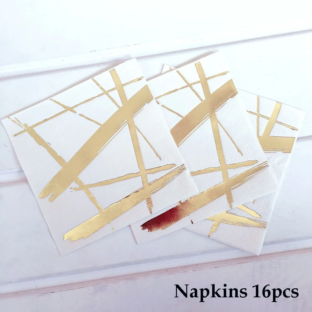 Napkin 16pcs Черно-белое золото блокировка одноразовая посуда бумажные тарелки для вечеринки салфетки чашки соломинки Дети День рождения Свадьба новогодний декор - Цвет: Napkin 16pcs